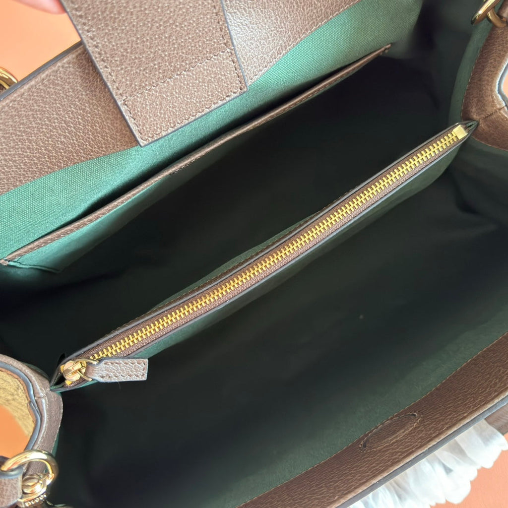 GUCCI 26S OPHIDIA HANDBAG 39 IN BROWN AND DARK BEIGE CANVAS