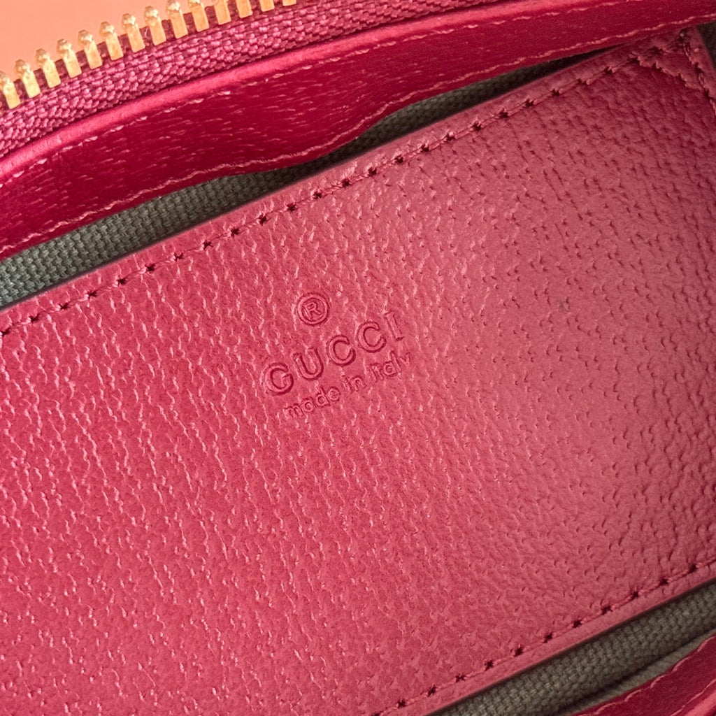 GUCCI 26S OPHIDIA BAG 20 IN DARK BEIGE AND RED CALFSKIN