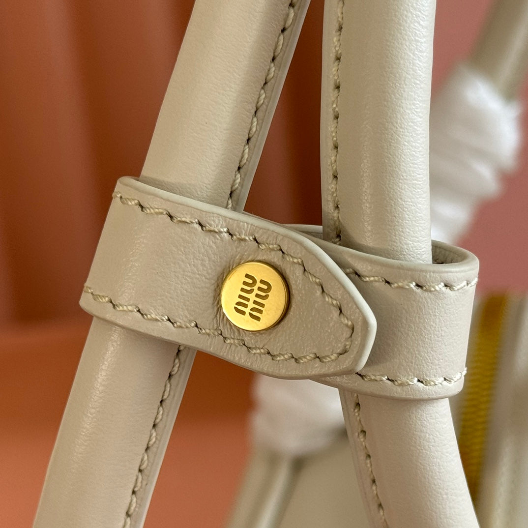 MIUMIU 26S BEAU TOP HANDLE BAG 29 IN WHITE CALFSKIN GOLD HARDWARE