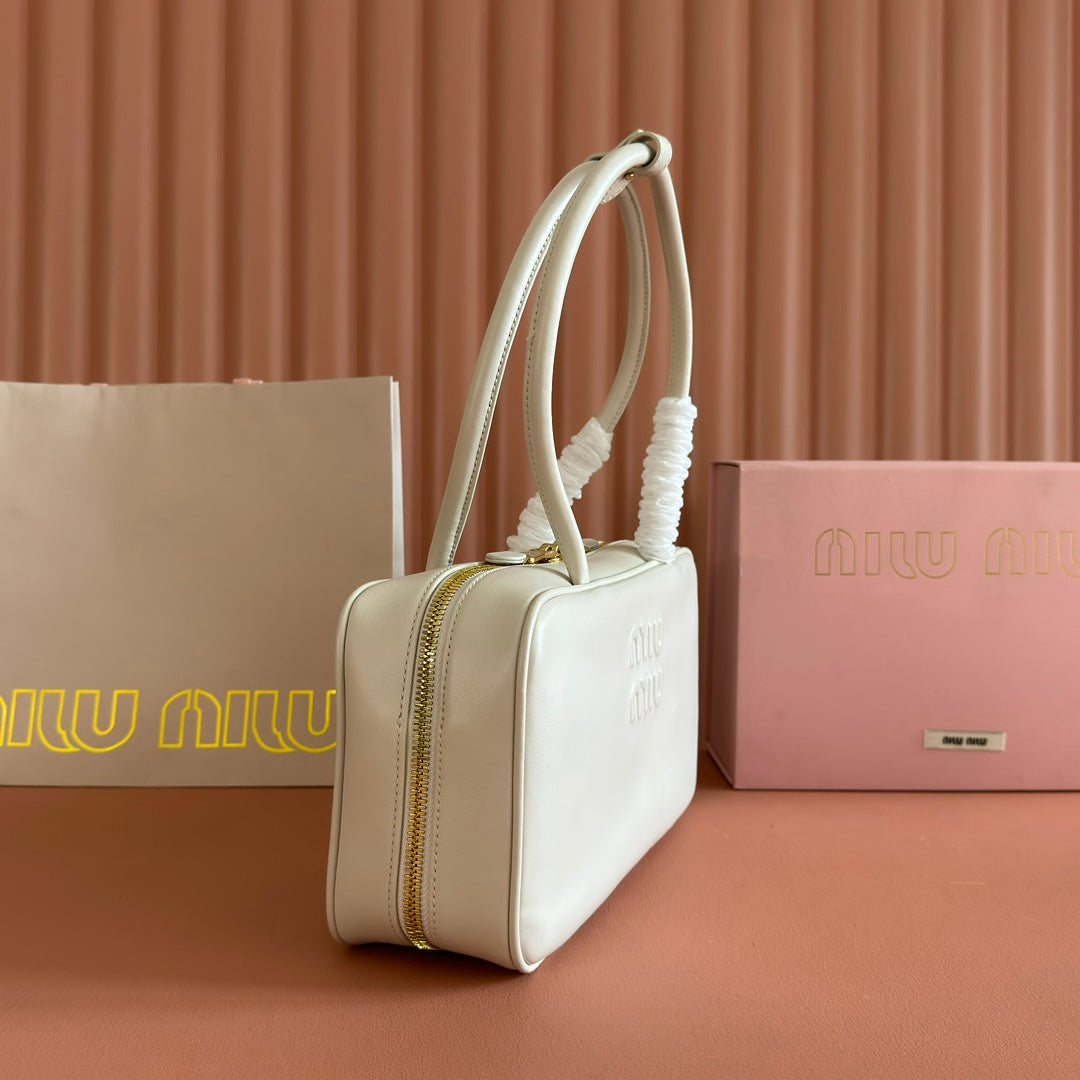 MIUMIU 26S BEAU TOP HANDLE BAG 29 IN WHITE CALFSKIN GOLD HARDWARE