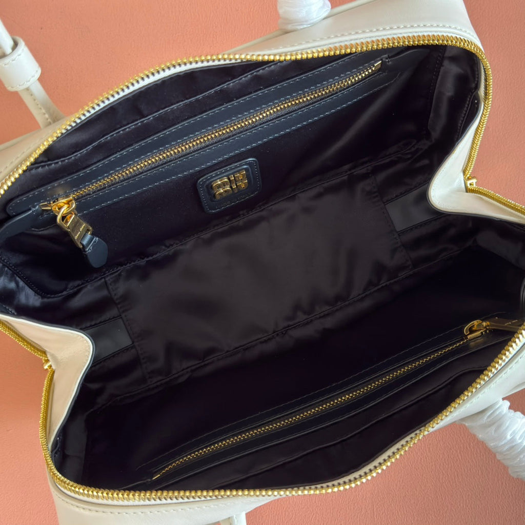 MIUMIU 26S BEAU TOP HANDLE BAG 29 IN WHITE CALFSKIN GOLD HARDWARE