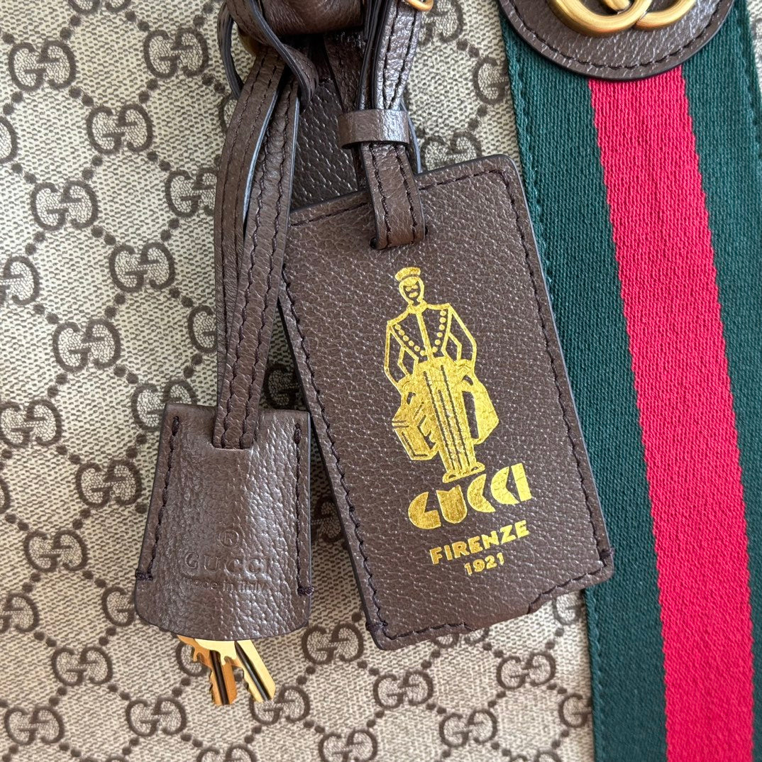 GUCCI 25S SAVOY LARGE BAG 48 IN BEIGE AND EBONY  SUPREME CANVAS
