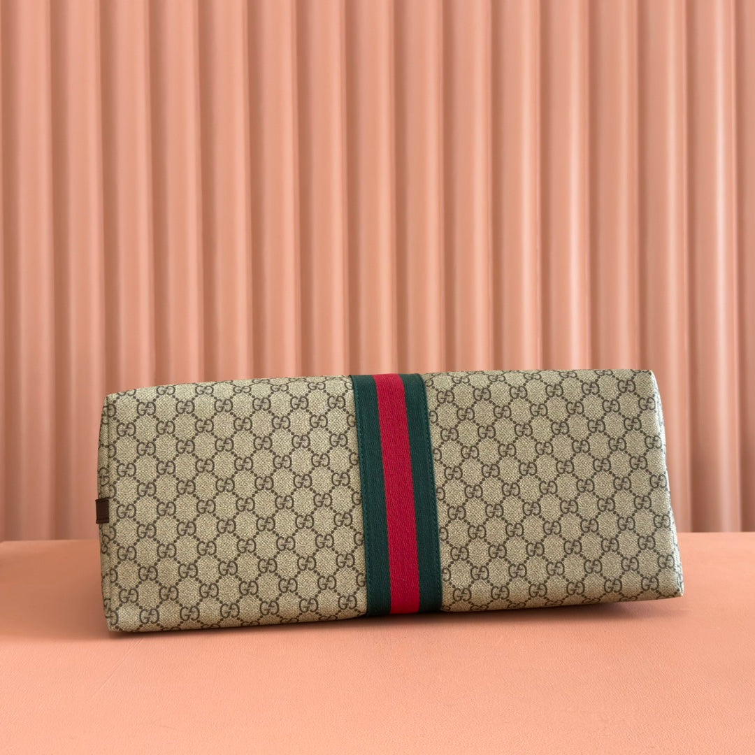 GUCCI 25S SAVOY LARGE BAG 48 IN BEIGE AND EBONY  SUPREME CANVAS