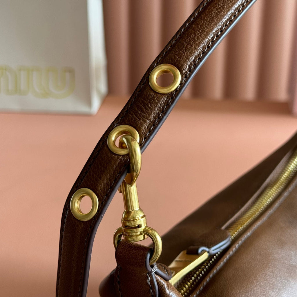 MIUMIU 26S CORDUROY POUCH BAG 25 IN BROWN CALFSKIN GOLD HARDWARE