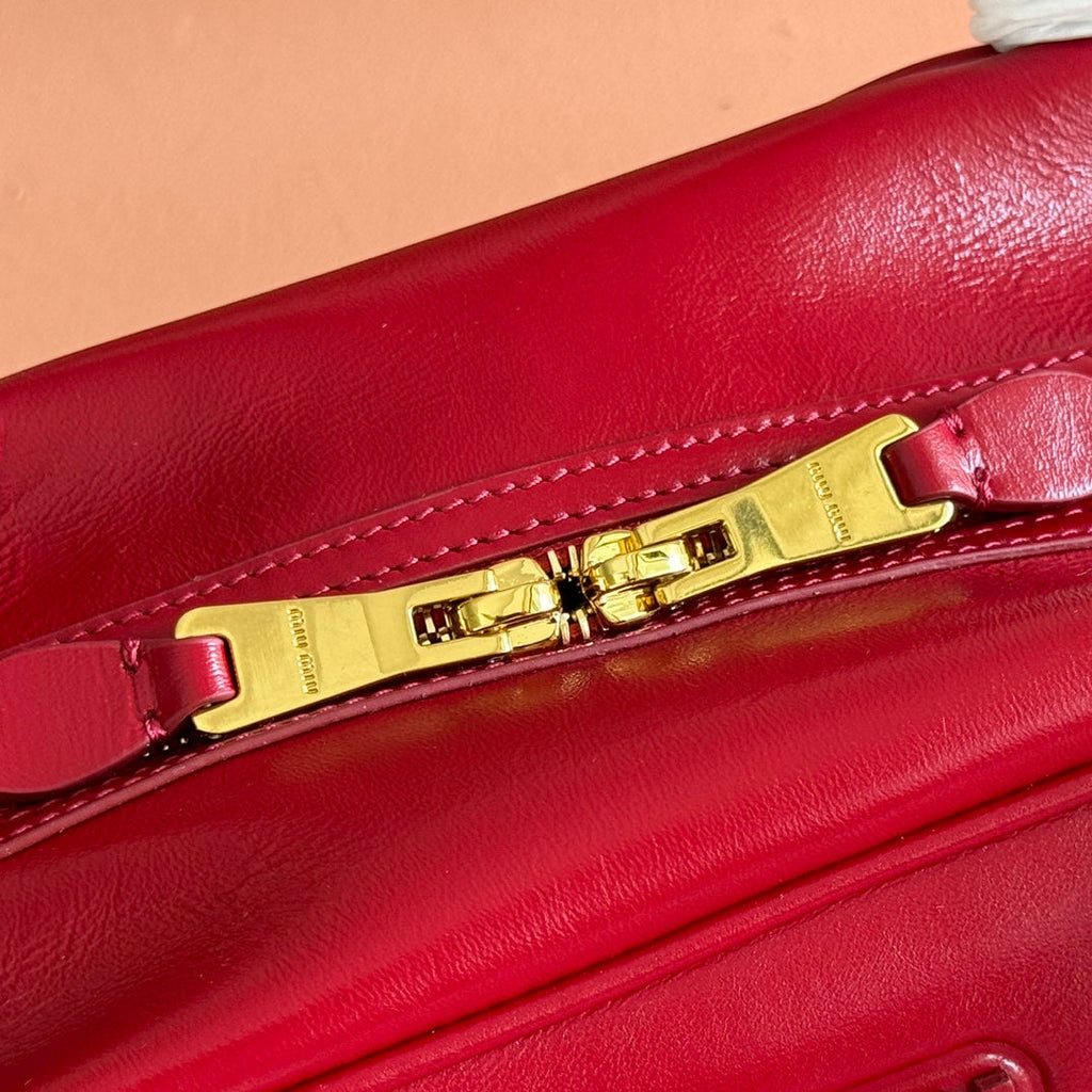 MIUMIU 26S TOP-HANDLE BAG 28 IN DARK RED CALFSKIN GOLD HARDWARE