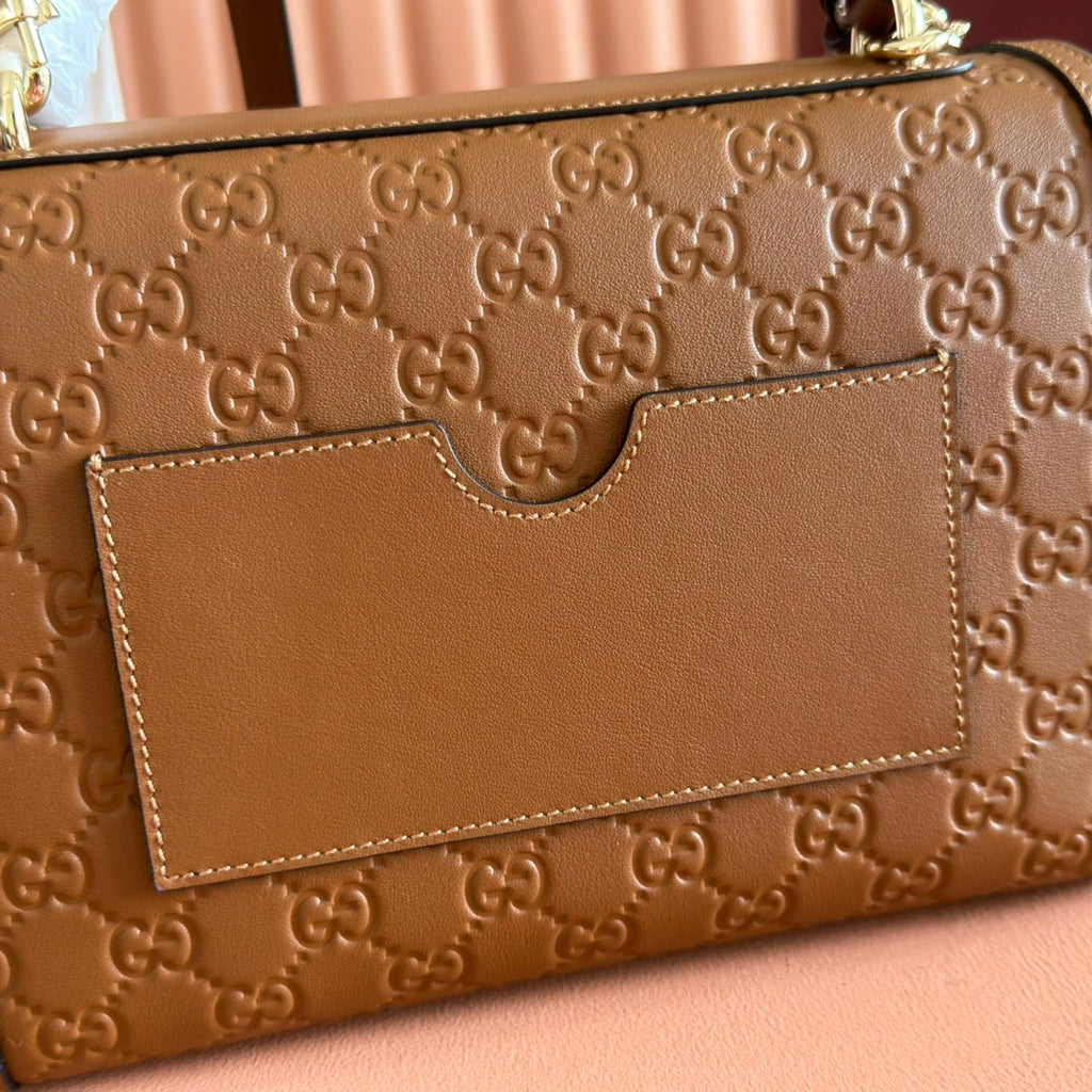 GUCCI 26S PADLOCK BAG 26 IN BROWN EMBOSSED CALFSKIN