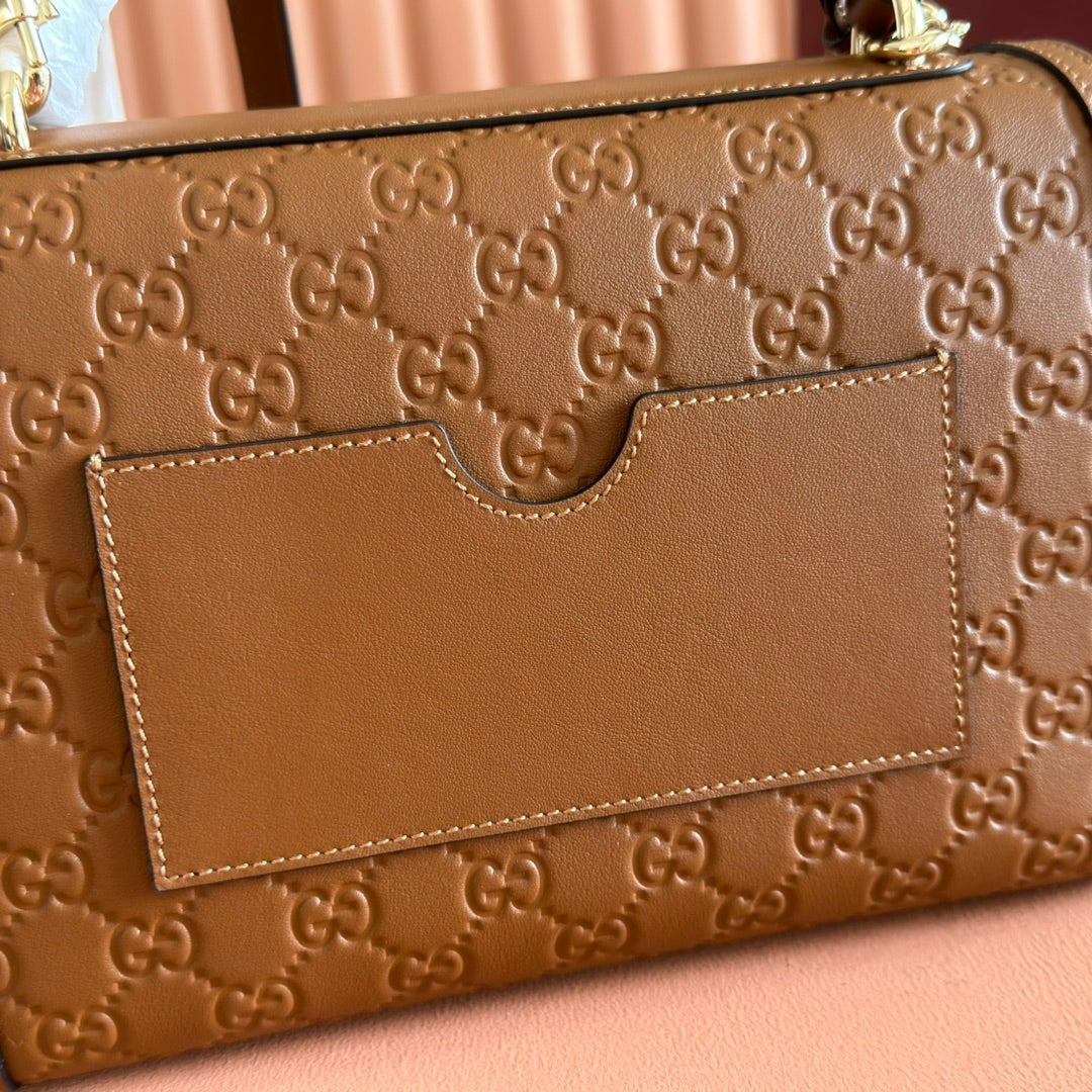 GUCCI 26S PADLOCK BAG 26 IN BROWN EMBOSSED CALFSKIN