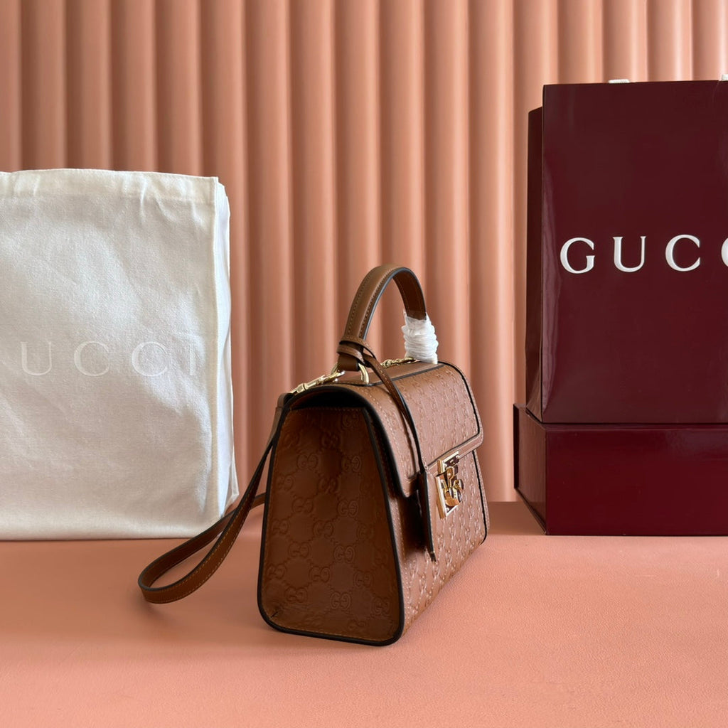 GUCCI 26S PADLOCK BAG 26 IN BROWN EMBOSSED CALFSKIN