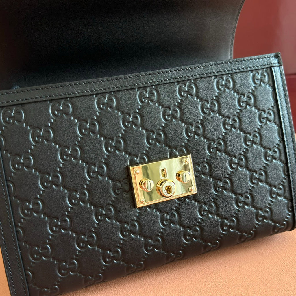 GUCCI 26S PADLOCK BAG 26 IN BLACK EMBOSSED CALFSKIN