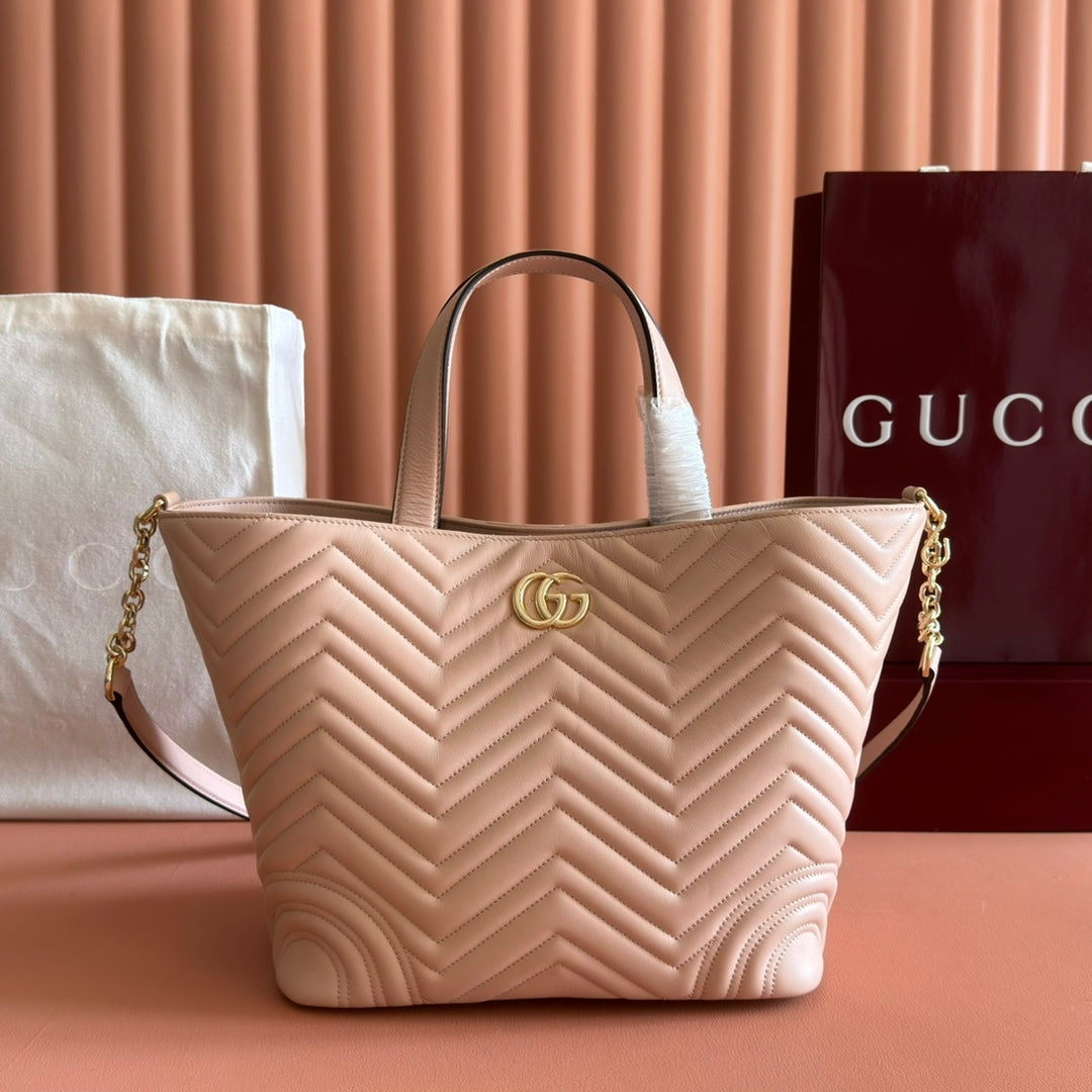 GUCCI 25S SMALL TOTE BAG 39 CM IN NUDE PINK CALFSKIN WITH GOLD HARDWARE