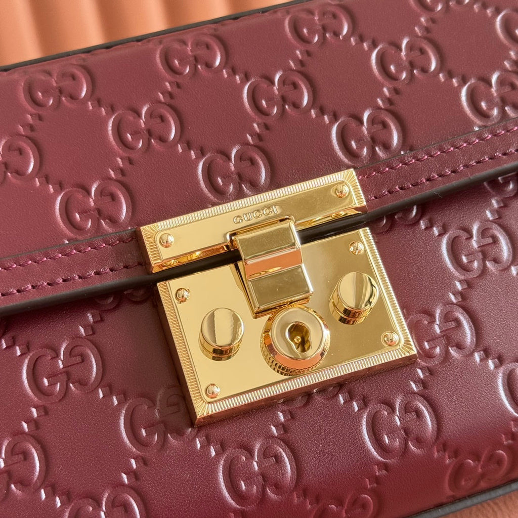 GUCCI 26S PADLOCK BAG 20 IN DARK RED EMBOSSED CALFSKIN