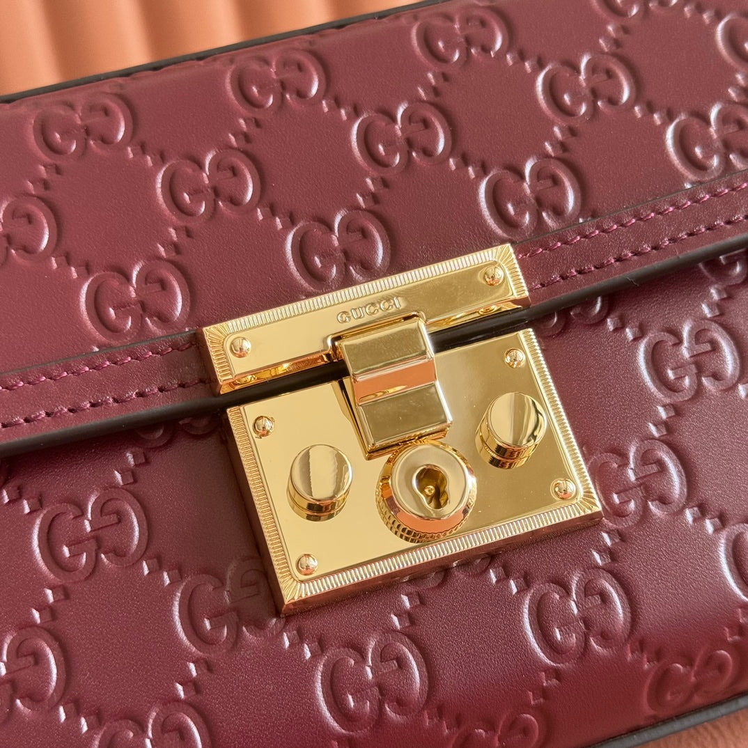 GUCCI 26S PADLOCK BAG 20 IN DARK RED EMBOSSED CALFSKIN