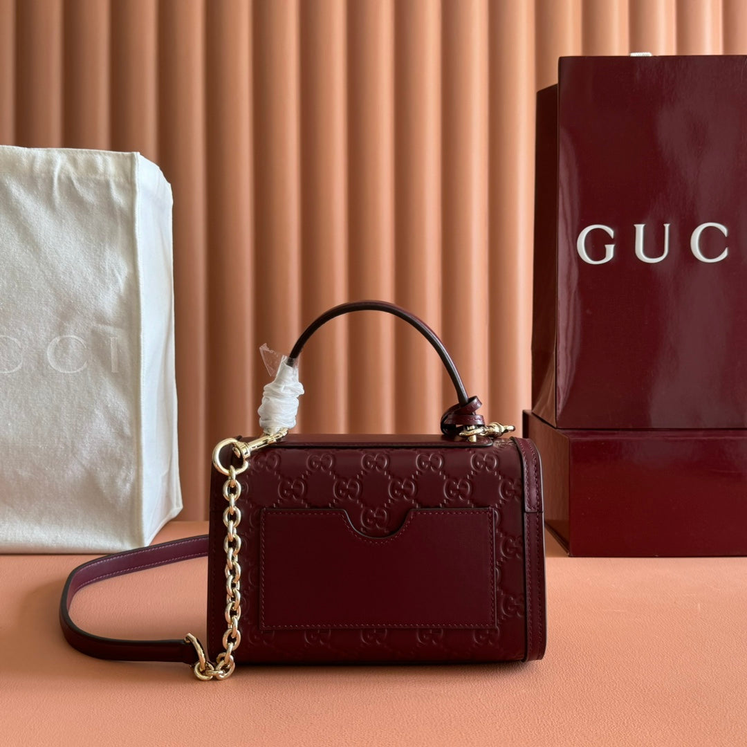 GUCCI 26S PADLOCK BAG 20 IN DARK RED EMBOSSED CALFSKIN