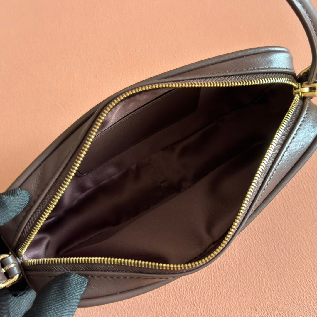 MIUMIU 26S POUCH BAG 20 IN DARK BROWN CALFSKIN GOLD HARDWARE