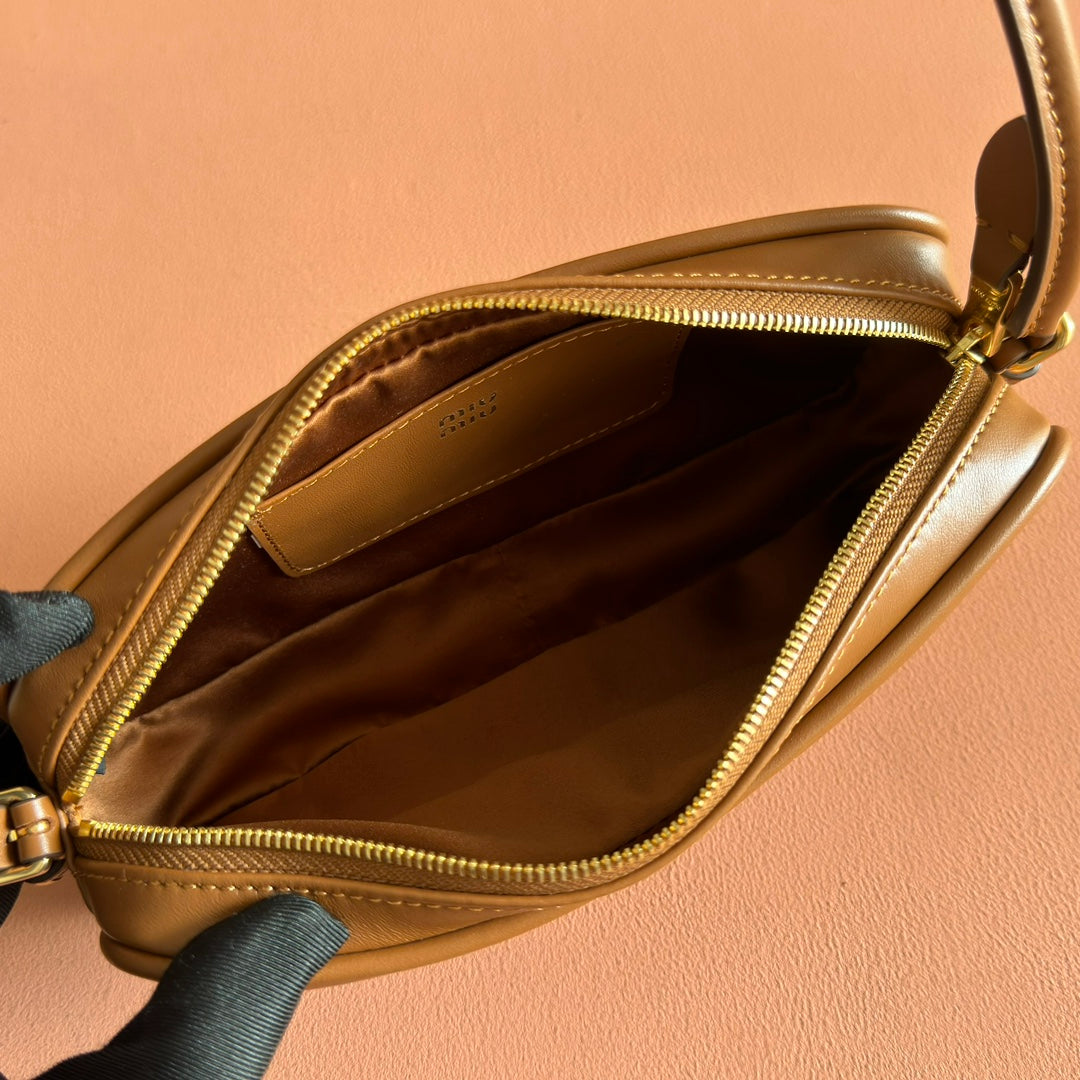 MIUMIU 26S POUCH BAG 20 IN TAN BROWN CALFSKIN GOLD HARDWARE