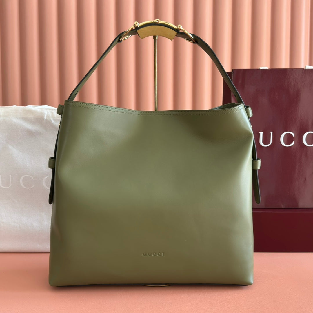 GUCCI 26S BEATRIX LARGE TOTE BAG 40 CM IN SAGE GREEN CALFSKIN