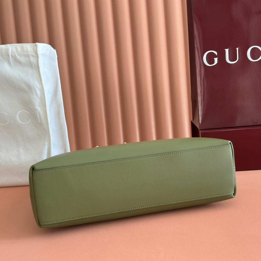 GUCCI 26S BEATRIX LARGE TOTE BAG 35 CM IN SAGE GREEN CALFSKIN