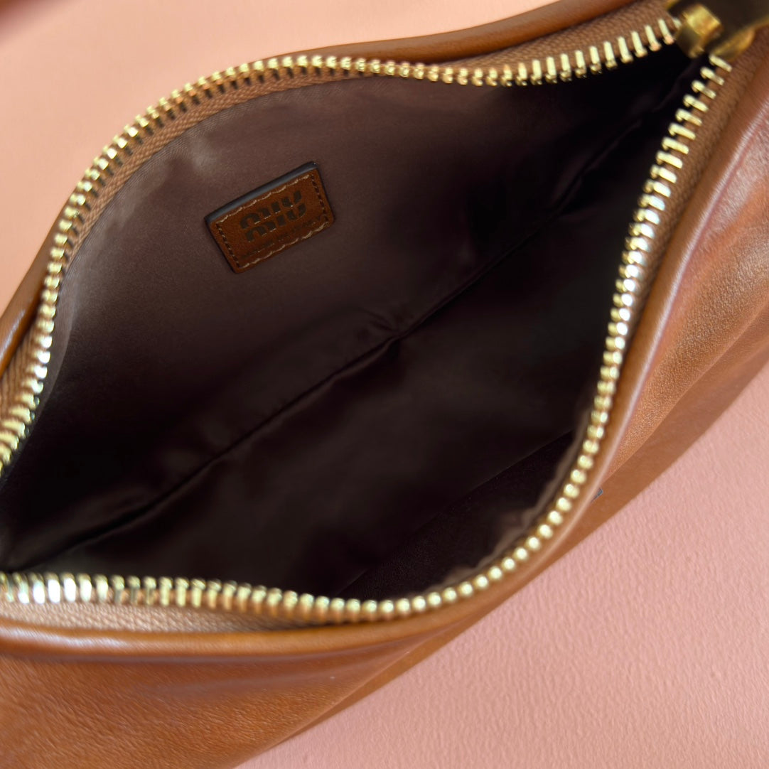 MIUMIU 26S WANDER BAG 20 IN BROWN CALFSKIN GOLD HARDWARE