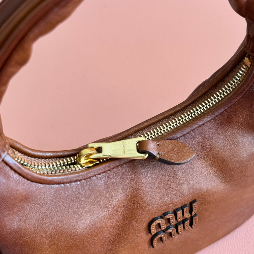 MIUMIU 26S WANDER BAG 20 IN BROWN CALFSKIN GOLD HARDWARE