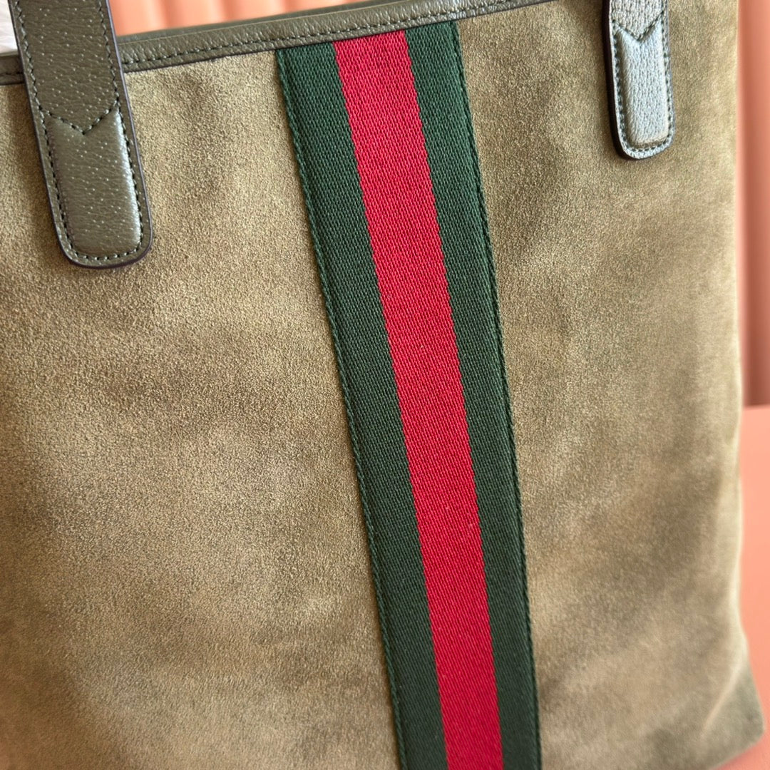GUCCI 25S OPHIDIA MEDIUM TOTE 36 CM IN EARTH BROWN SUEDE