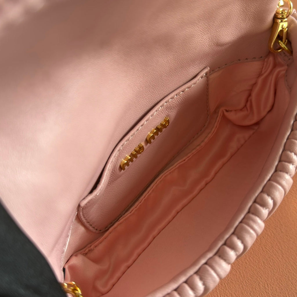 MIUMIU 26S MATELASSE MINI BAG 18 IN PINK CALFSKIN GOLD HARDWARE