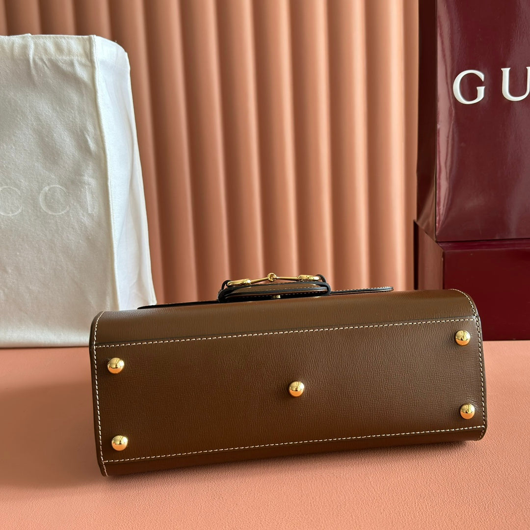 GUCCI 25S HORSEBIT 1955 MEDIUM SHOULDER BAG 22 CM IN BROWN CALFSKIN WITH GOLD HARDWARE
