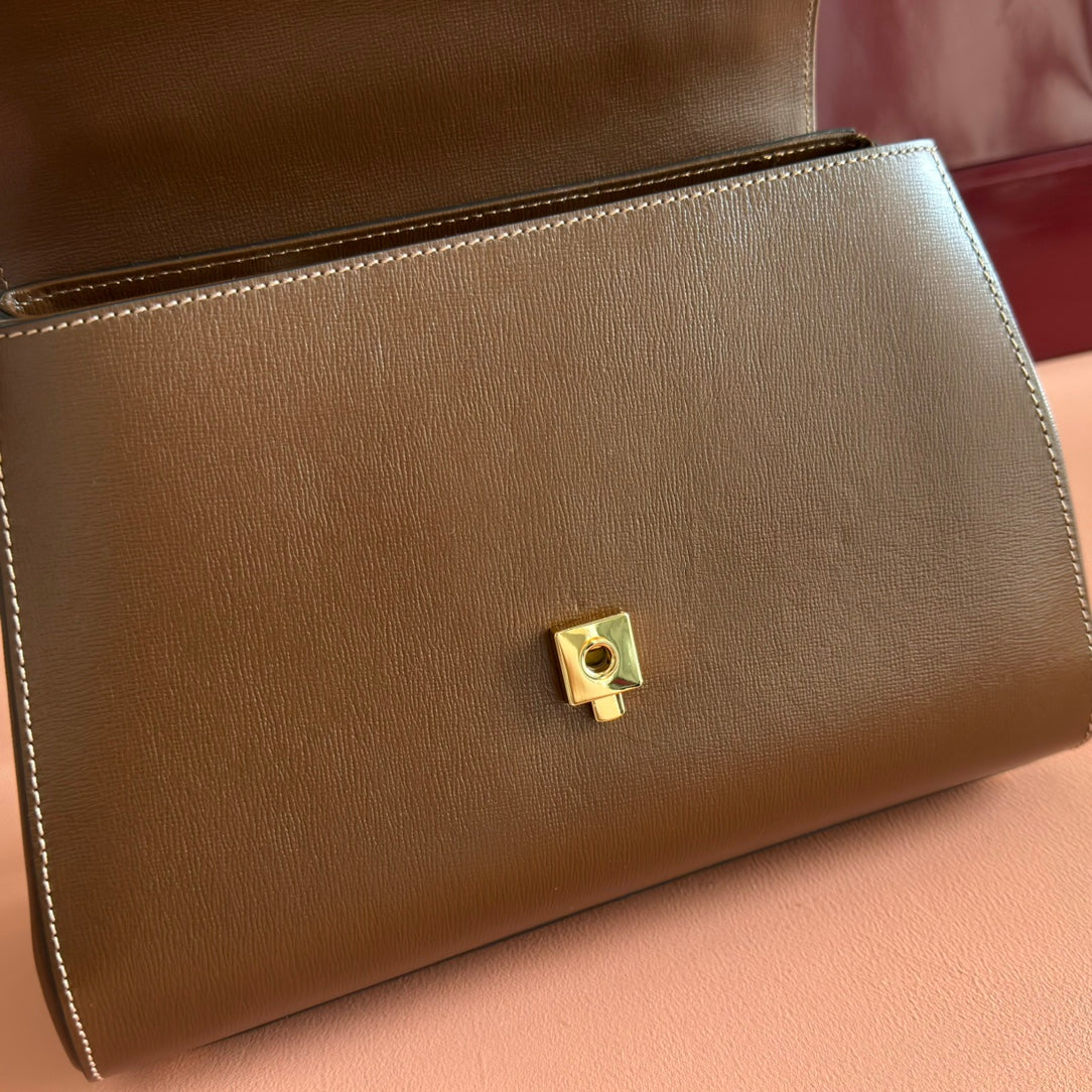 GUCCI 25S HORSEBIT 1955 MEDIUM SHOULDER BAG 22 CM IN BROWN CALFSKIN WITH GOLD HARDWARE