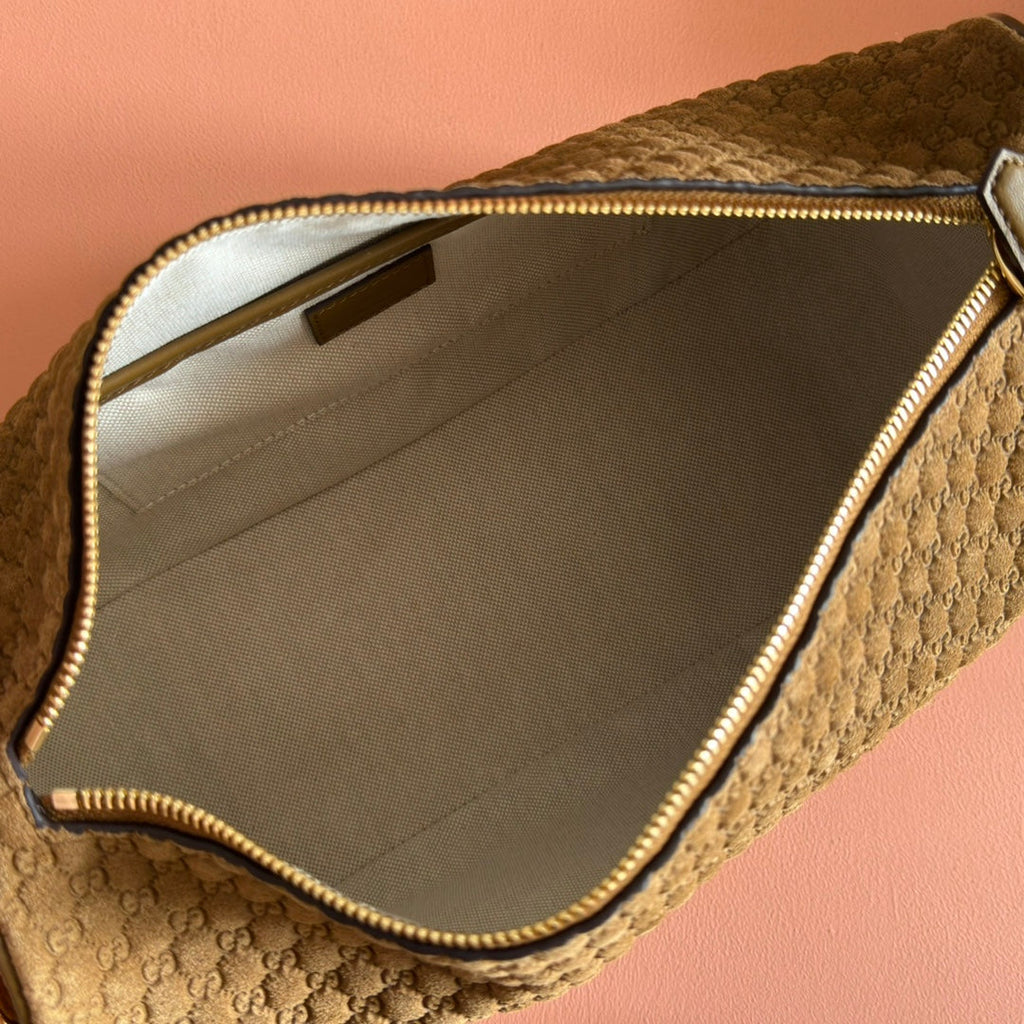 GUCCI 26S SHOULDER BAG 31 IN BROWN EMBOSSED SUEDE