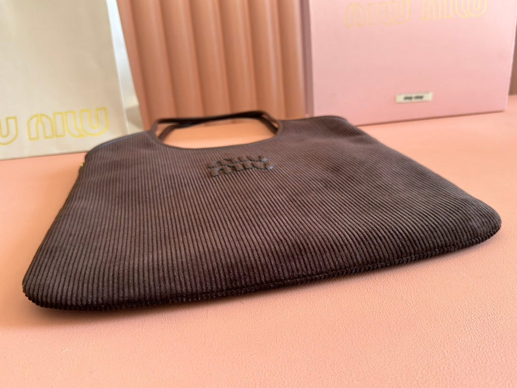 MIUMIU 26S IVY 40 TOTE IN CHOCOLATE BROWN CANVAS AND DARK BROWN CALFSKIN