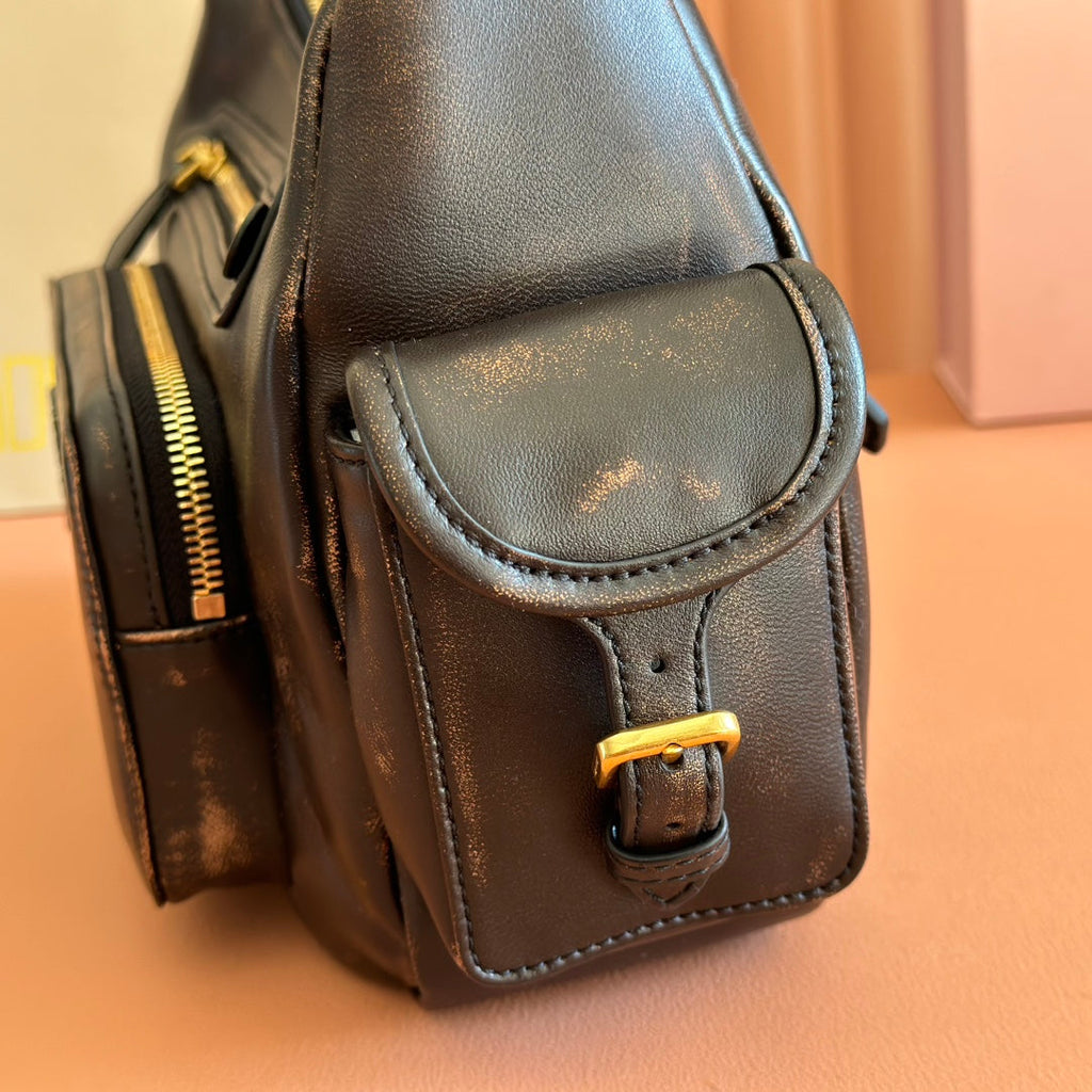 MIUMIU 26S POCKET BAG 38 IN BLACK CALFSKIN GOLD HARDWARE