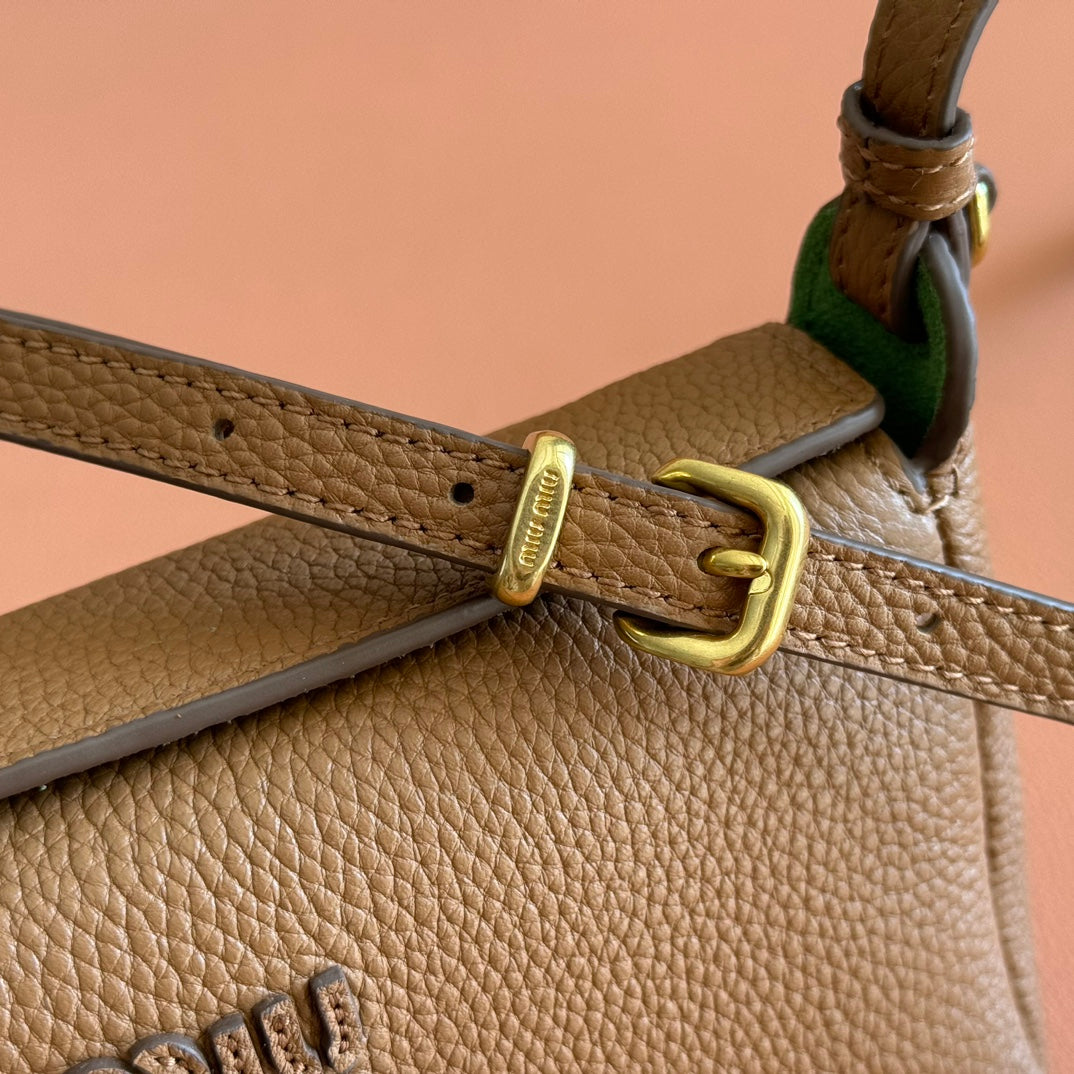 MIUMIU 26S POUCH BAG 18 IN DARK BROWN CALFSKIN GOLD HARDWARE