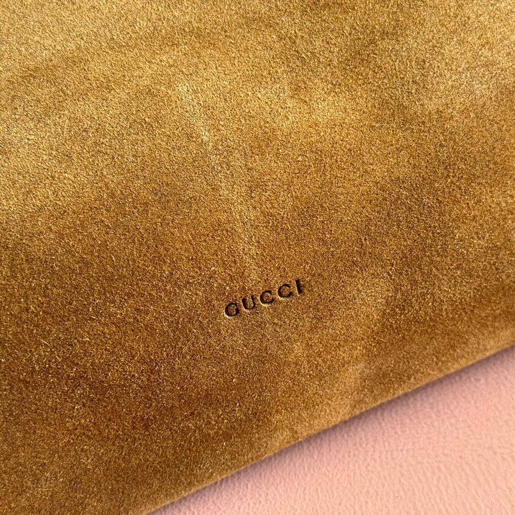 GUCCI 26S TOP HANDLE BAG 35 IN BROWN SUEDE