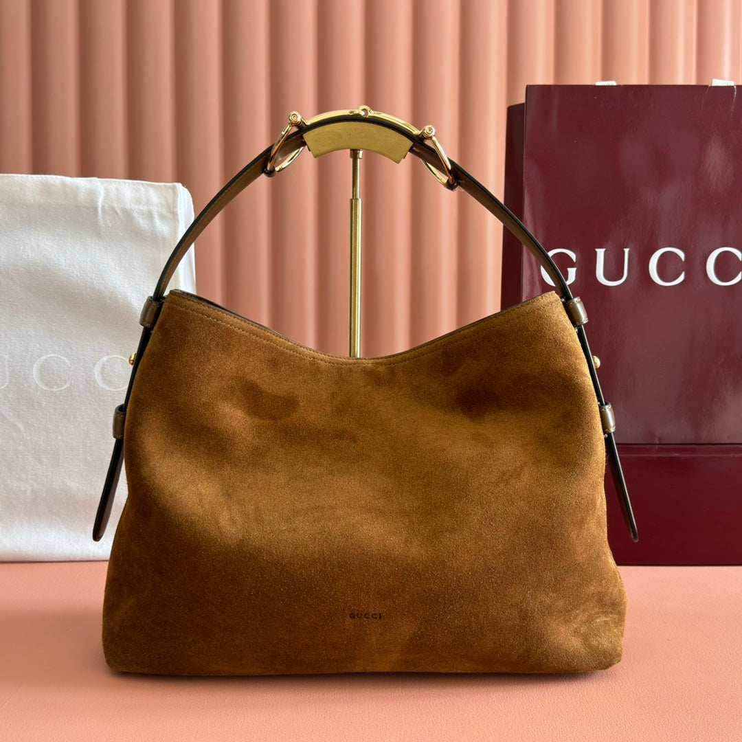 GUCCI 26S TOP HANDLE BAG 35 IN BROWN SUEDE