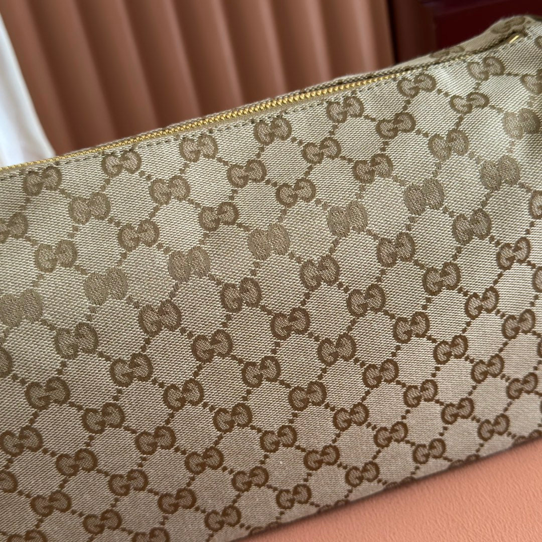 GUCCI 26S SHOULDER BAG 31 IN WARM BEIGE AND BROWN CANVAS
