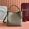 GUCCI 26S HAND BAG 25 IN DARK BEIGE AND MOSS GREEN CANVAS