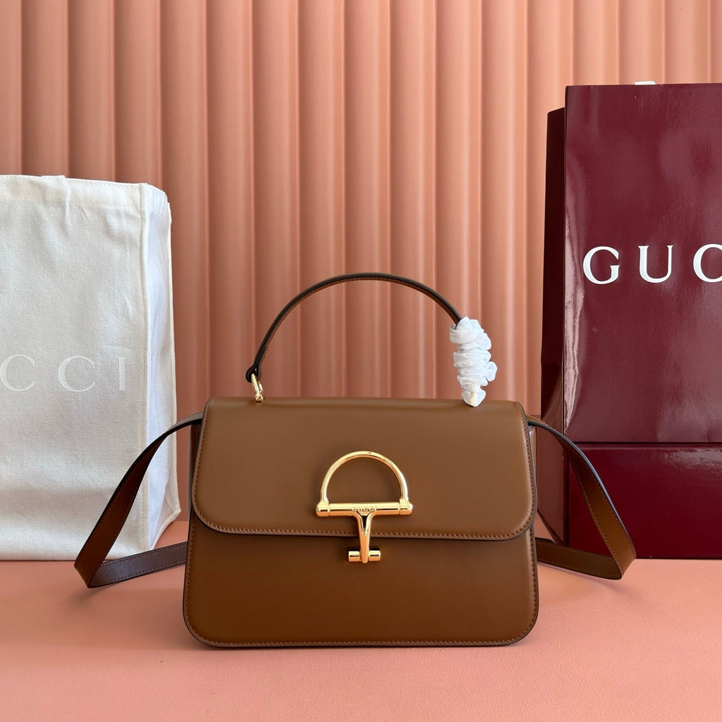 GUCCI 26S SIENA TOP HANDLE BAG 25 IN BROWN CALFSKIN