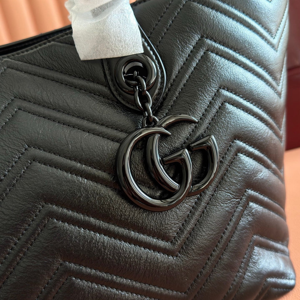 GUCCI 26S  MARMONT TOTE BAG 30 IN BLACK CALFSKIN