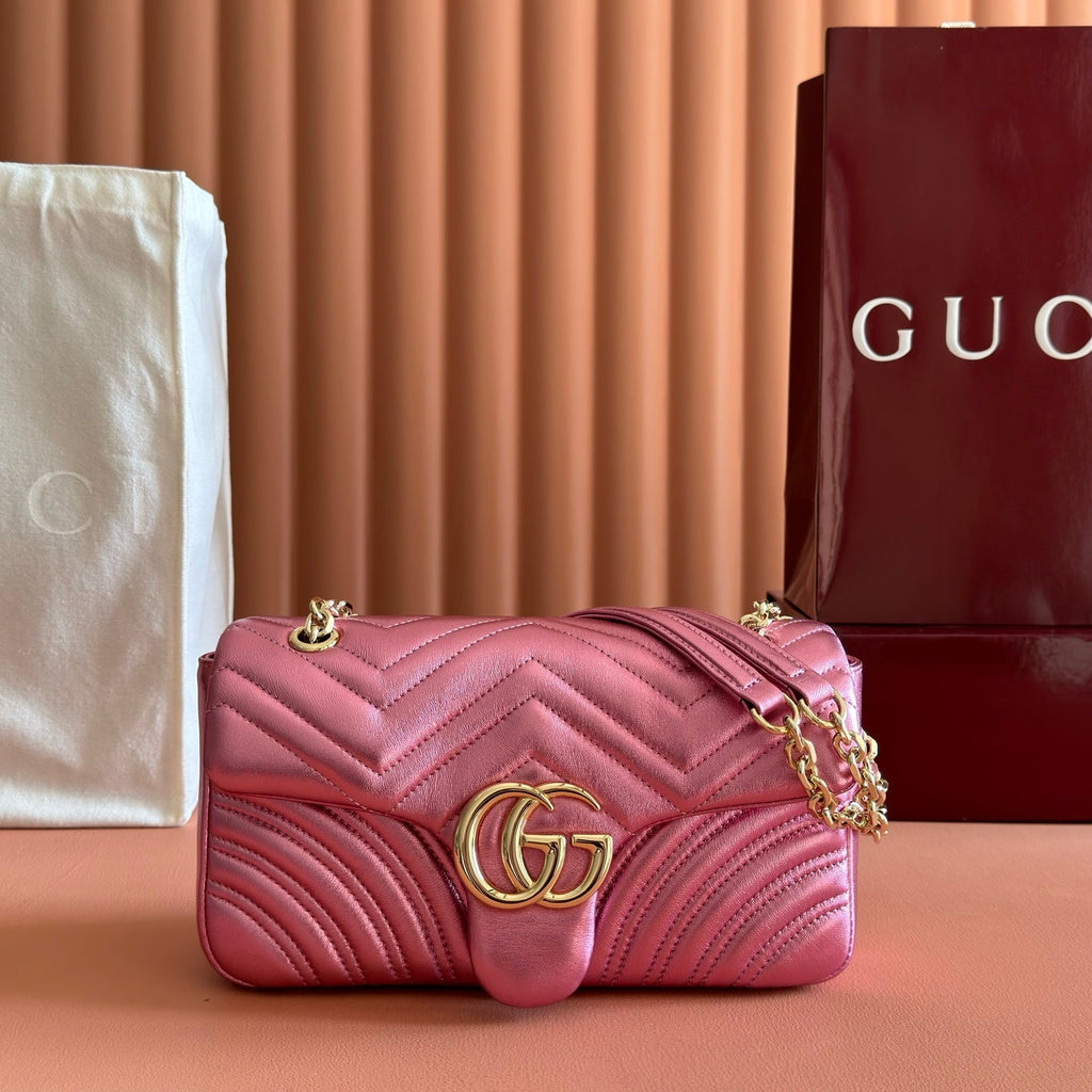 GUCCI 26S  MARMONT BAG 26 IN METALLIC PINK LAMBSKIN