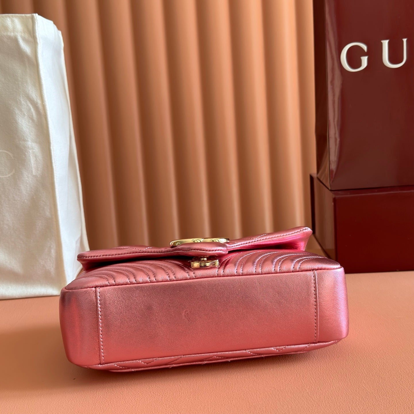 GUCCI 26S  MARMONT BAG 26 IN METALLIC PINK LAMBSKIN