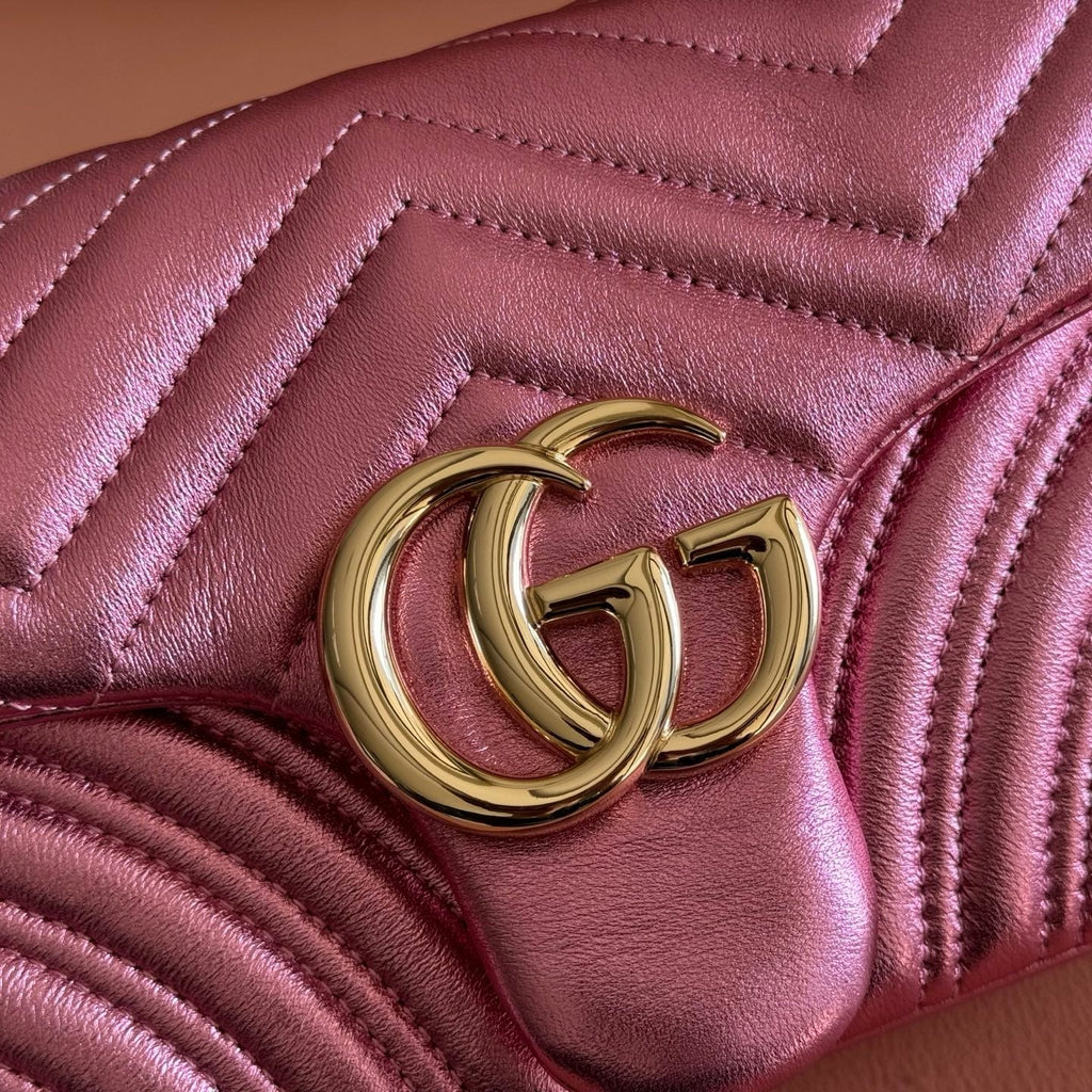 GUCCI 26S  MARMONT BAG 26 IN METALLIC PINK LAMBSKIN