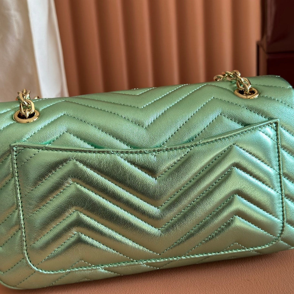 GUCCI 26S  MARMONT BAG 26 IN METALLIC PALE GREEN LAMBSKIN