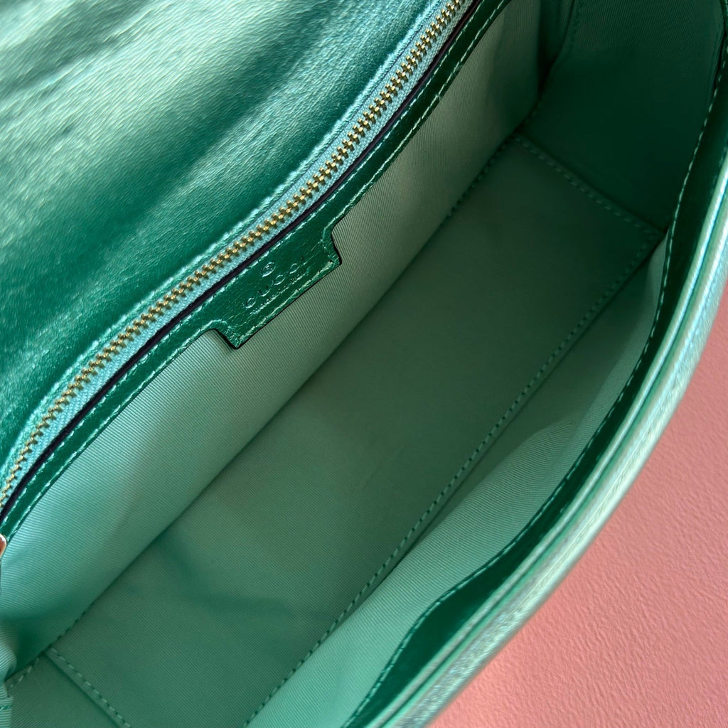 GUCCI 26S  MARMONT BAG 26 IN METALLIC PALE GREEN LAMBSKIN