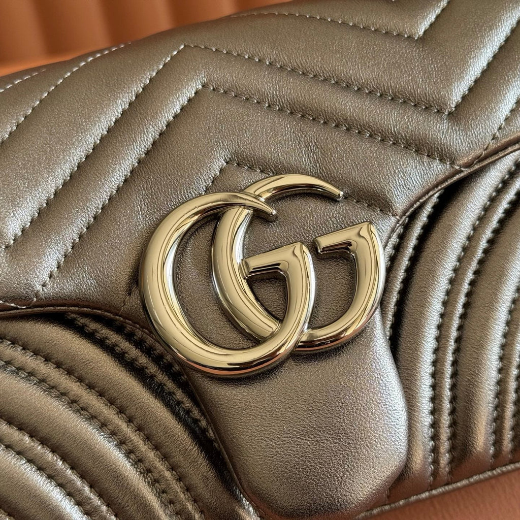 GUCCI 26S  MARMONT BAG 26 IN WARM GRAY BROWN LAMBSKIN