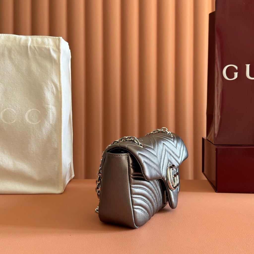 GUCCI 26S  MARMONT BAG 26 IN WARM GRAY BROWN LAMBSKIN
