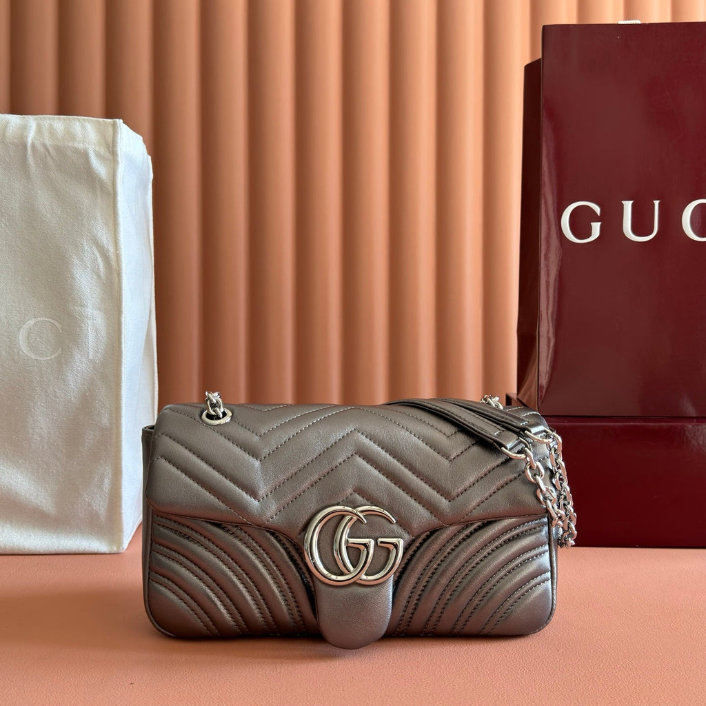 GUCCI 26S  MARMONT BAG 26 IN WARM GRAY BROWN LAMBSKIN