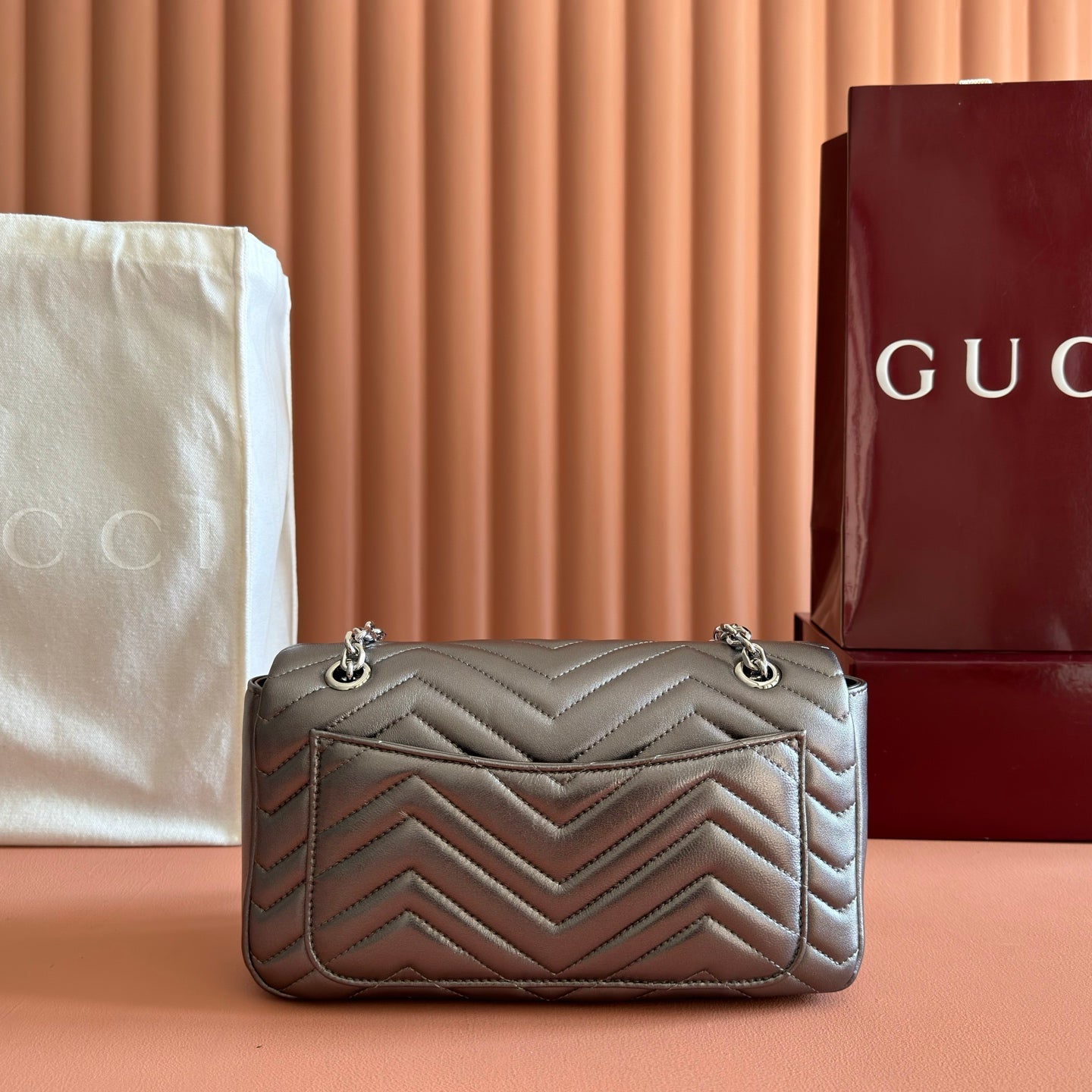 GUCCI 26S  MARMONT BAG 26 IN WARM GRAY BROWN LAMBSKIN