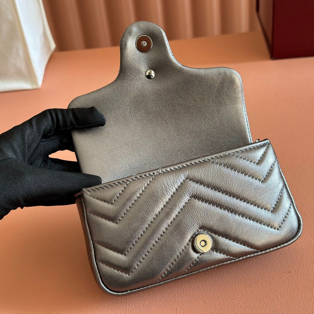 GUCCI 26S  MARMONT BAG 16 IN WARM GRAY BROWN LAMBSKIN
