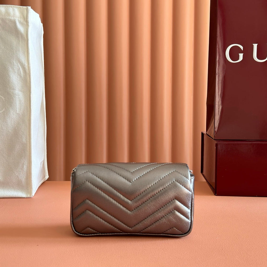 GUCCI 26S  MARMONT BAG 16 IN WARM GRAY BROWN LAMBSKIN