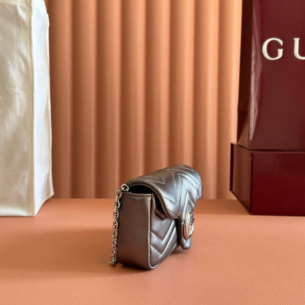 GUCCI 26S  MARMONT BAG 16 IN WARM GRAY BROWN LAMBSKIN