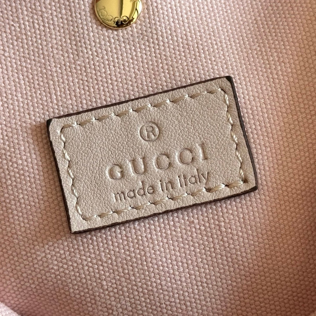 GUCCI 26S  EMBLEM BUCKET BAG 19 IN LIGHT PINK COATED FABRIC
